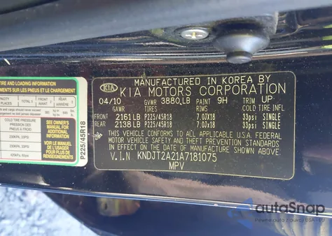 2010 Kia Soul ! from USA, damaged, VIN KNDJT2A21A7181075